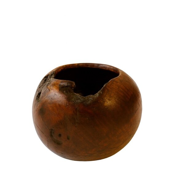 Hand Carved Rustic Wooden Bowl Vessel With Natural Knot Design & Organic Finish - Picture 1 of 16